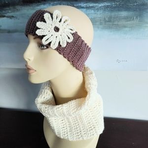 NWT Headband Scarf Set Women Ivory/Chocola…